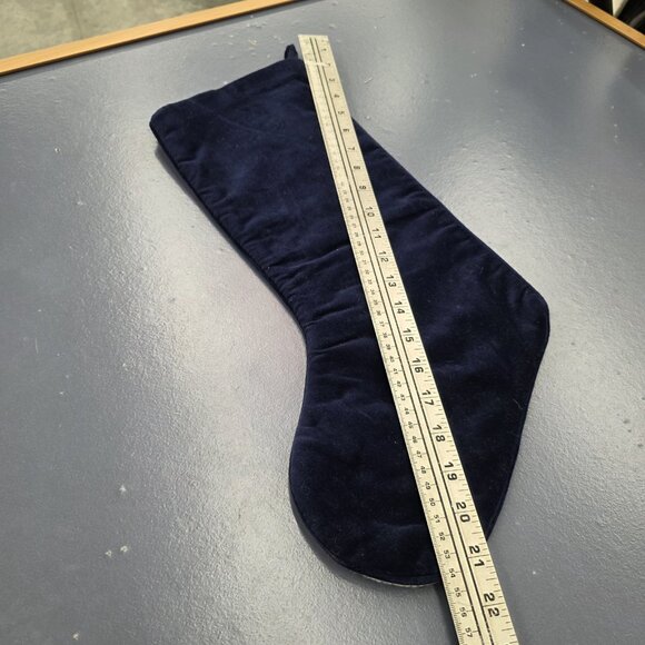 Lands End Santa in Sleigh Needlepoint Christmas Stocking Blue Velvet Back CHRIS - Picture 3 of 6